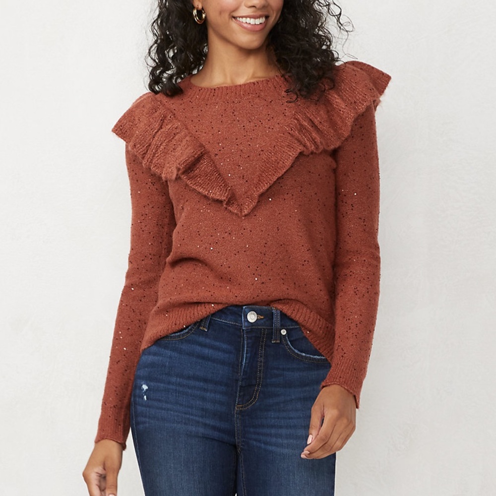 LC Lauren Conrad Ruffle Shoulder Sweater